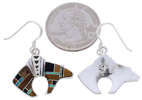 Multicolor Inlay Bear Sterling Silver Earrings GS74698